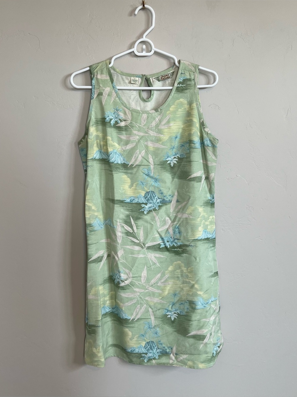 Vintage Tommy Bahama Silk Dress Women's L - Green Tropical Floral Sleeveless 90s